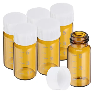 6er-Set braune Glasflaschen 5 ml mit Schraubdeckel, Borosilikatglas