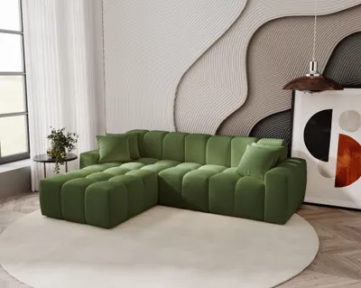 Obrázek produktu pro Rohová sedací souprava 265 cm Napoli - rohová sedací souprava s prémiovou tkaninou, designová sedací souprava, rohová sedací souprava ve tvaru L, levá (zelená - Komodo 61)