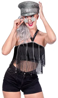 Produktbild von Schwarzes Crop Top mit Fransen für Damen - Einheitsgröße