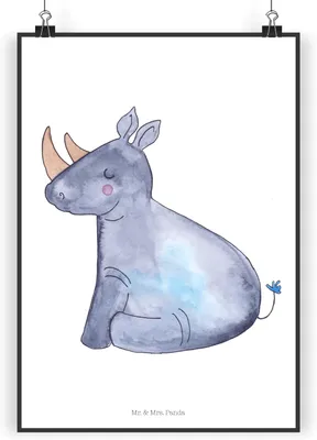 Produktbild von Mr. & Mrs. Panda Bild Einhorn Nashorn DIN A5 - Weiß - Geschenk, Unicorn, Lustig, Regenbogen, Wandbild, Zoo, Kunstdruck, drucke, Nashörner, poster, wanddeko