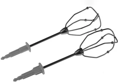 Two whisk attachments for a hand mixer, photographed against a white background.