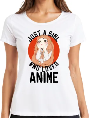 Zdjęcie produktu dla JUST A GIRL WHO LOVES ANIME Anime Girls Otaku Manga Kawaii Fan Ladies T-Shirt, Biały, L