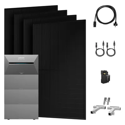 Produktbild von Anker SOLIX Solarbank 3 E2700 Pro mit 3x BP2700 Erweiterungsakku und 4x 500W Solarmodule, Smarter Zähler & 4x Balkon-Halterung(Silber), 0% VAT