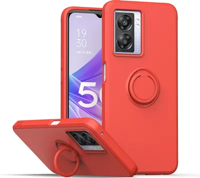 Produktbild von Oppo A57 5G Handyhülle, Ring Halter Ständer Kratzfeste Weiche Silikon schutzhülle für Oppo A57 5G Rot