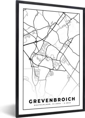 Produktbild von MuchoWow® Gerahmtes Poster Grevenbroich - Karte - Stadtplan 60x90 cm - Poster mit Schwarzem Bilderrahmen Wandposter Rahmen Foto Bilder - Kunst