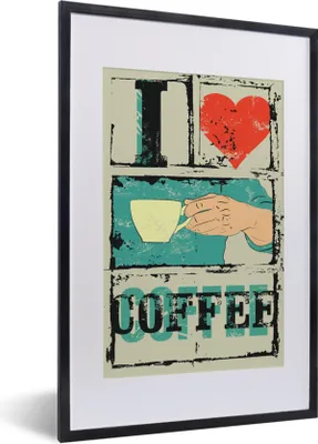 Produktbild von MuchoWow® MuchoWow® Gerahmtes Poster Kaffee - Zitate - Vintage - Sprichwörter - Ich liebe Kaffee 40x60 cm - Poster mit zchwarzem Bilderrahmen - Poster in Rahmen