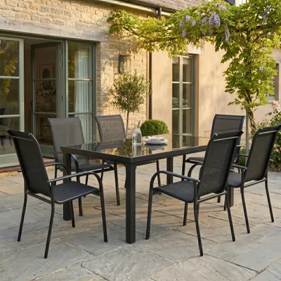 Image de Ensemble de jardin en aluminium et verre 6 P BLACK EDITION avec 6 fauteuils