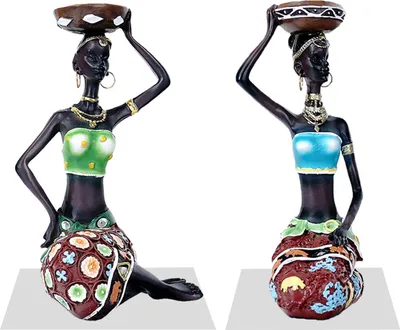 Zdjęcie produktu dla 2 SZTUKI Statuetki afrykańskich kobiet w stylu vintage Świeczniki Figurki z żywicy Pasują do świec o średnicy do 3,5 cm