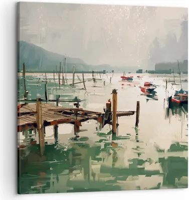 Produktbild von Bild auf Leinwand - Leinwandbild - Boot Ufer Brücke - 50x50cm - Wand Bild - Wanddeko - Wandbilder - Leinwanddruck - Bilder - Kunstdruck - Wanddekoration - Leinwand bilder - Wandkunst - AC50x50-3829