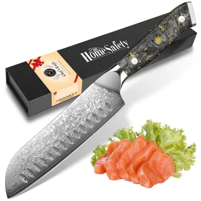 Obrázok produktu pre Santoku nôž s damascénovou čepeľou, dĺžka čepele 17,8 cm, 67 vrstiev ocele VG-10, ergonomická rukoväť, darčeková krabička