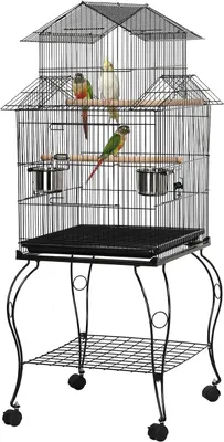 Produktbild von Vogelvoliere Vogelkäfig mit Ständer für Nymphensittiche, Papageien, Tauben schwarz