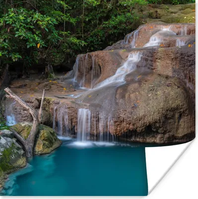 Produktbild von MuchoWow® Poster Wasserfall - Felsen - Landschaft 50x50 cm - Wohnzimmerdekoration