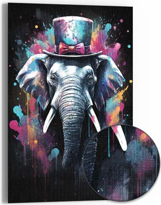 Produktbild von DEQOART Hybrid Leinwand Bild 60x90 cm 'Elefant im Zylinder' Wandbild Glas flach modern