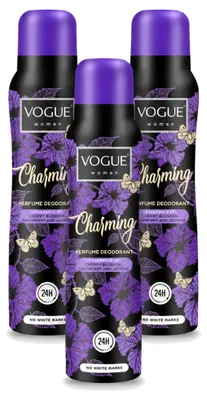 Produktbild von 3 x Vogue Women Charming Parfum Deodorant - Japanse Kirschblüte, Himbeere und Jasmin - 150 ml - Vorteilspackung - 3 Stücke
