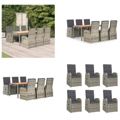 Produktbild von vidaXL 7 tlg. Garten Essgruppe mit Kissen Grau Poly Rattan - Garten Essgruppe - Garten Essgruppen - Essgruppe - Essgruppe Terrasse