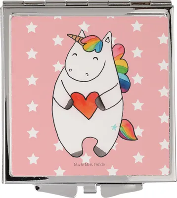 Produktbild von Mr. & Mrs. Panda Schminkspiegel Einhorn Herz - Rot Pastell - Geschenk, Handspiegel, Kosmetikspiegel, Lustig, Reisespiegel, Einhörner, Freundin, Unicorn, Kleiner Spiegel
