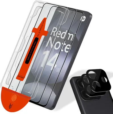 Produktbild von 2-Pack Xiaomi Redmi Note 14 5G Displayschutzfolie & 2-Pack Kameraschutz - Gehärtetes Glas | [Automatische Installation] - Blasenfrei