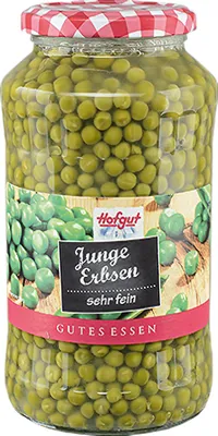 Obrázek produktu pro Hofgut mladý hrášek velmi jemný ve sklenici Dobré jídlo předvařené 720ml