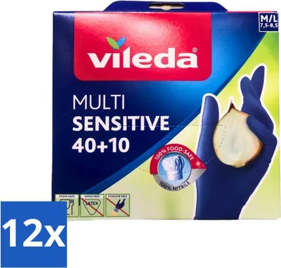 Zdjęcie produktu dla Rękawiczki nitrylowe Vileda Multi-Sensitive - rozmiar M/L - 50 par - opakowanie wartościowe - 12 sztuk