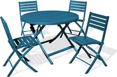 Produktbild von 4-Sitzer-Garten-Essgruppe aus entenblauem Aluminium