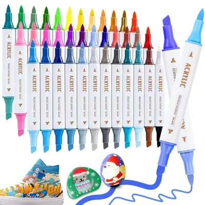 Immagine prodotto di Set di pennarelli acrilici da 72 pezzi (36 colori), a punta doppia con pennello, ideali per pietra, legno, tessuto, vetro e progetti fai-da-te