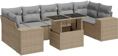 Produktbild von vidaXL 8-tlg. Garten-Sofagarnitur mit Kissen Beige Poly Rattan