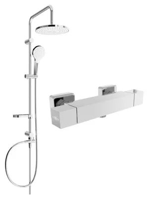 Image de Mexen Erik ensemble de douche en saillie avec pomme de douche et mitigeur thermostatique Cube, chrome - 77200205-00