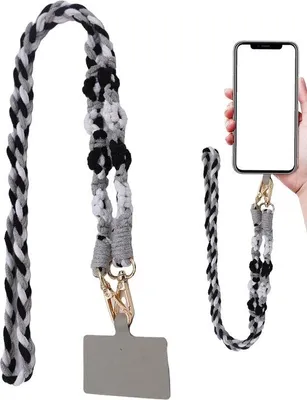 Image de Support de téléphone à porter autour du cou, lanière pour téléphone portable, support de téléphone portable, lanière pour téléphones portables, clés et cartes de crédit (noir et blanc)