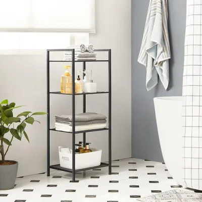 Immagine prodotto di Scaffale da bagno in metallo, da parete o angolare, colore nero, dimensioni 38 x 30 x 96 cm