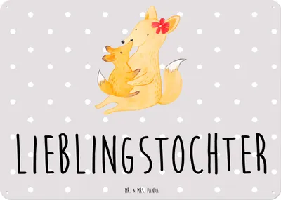Produktbild von Mr. & Mrs. Panda Magnetschild Fuchs Mama DIN A3 - Grau Pastell - Geschenk, Retro Blechschild, tafel, Wandbild, Schild, Umarmen, Türschild, Muttertag, Mutter, Schoß