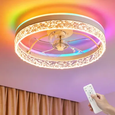 Produktbild von 68W Leise Deckenventilator, RGB Farbwechsel LED Deckenleuchte 50cm, Dimmbar mit Fernbedienung und APP ,LED Deckenventilator für Schlafzimmer Hotel
