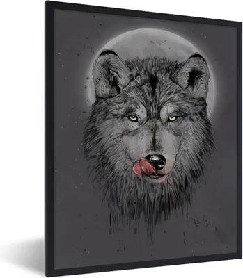 Produktbild von MuchoWow® Gerahmtes Poster Wolf - Mond - Tiere - Dunkelheit 30x40 cm - Poster mit Schwarzem Bilderrahmen Wandposter Rahmen Foto Bilder - Wanddeko - Kunstdrucke