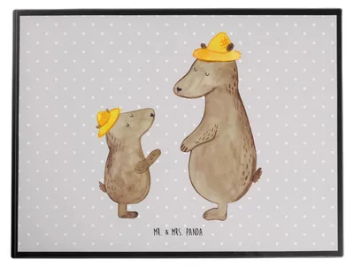 Produktbild von Mr. & Mrs. Panda Tischschoner Bären mit Hut - Grau Pastell - Geschenk, Family, Schreibunterlage, bastelunterlage, Bär, Vatertag, schreibtischunterlage, Muttertag, Familie