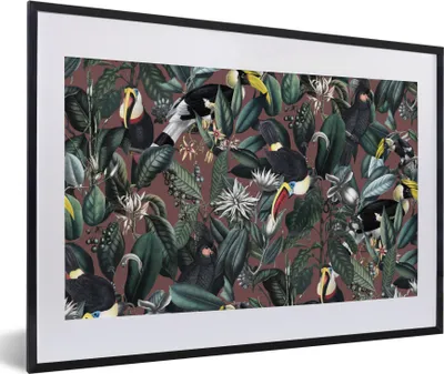 Produktbild von MuchoWow® Gerahmtes Poster Blumen - Tukan - Blätter 60x40 cm - Poster mit Schwarzem Bilderrahmen Wandposter Rahmen Foto Bilder - Schlafzimmer - Plakat in Rahmen - Drucken