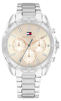 Produktbild von Tommy Hilfiger Multi Zifferblatt Quarz Uhr für Damen mit Silbernes Edelstahlarmb