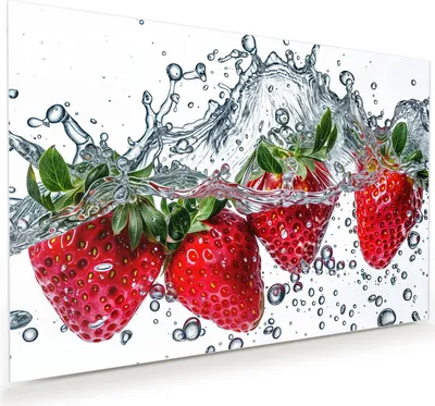Produktbild von Glasbild 60x40cm in XXL für Wohnzimmer, Schlafzimmer Motiv Erdbeeren im Wasser