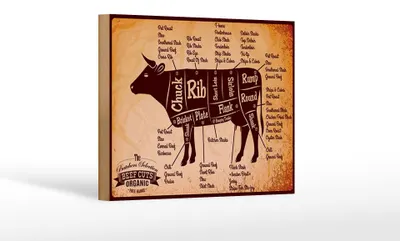 Produktbild von Holzschild Metzger 18x12cm Beef cuts Organic Metzgerei