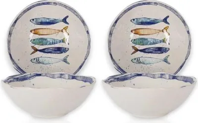 Produktbild von Schüssel, mediterran mit Sardinen-Motiv | Maritime Bowl, Schale 16 cm
