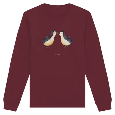Produktbild von Mr. & Mrs. Panda Rundhals Pullover Pinguin Liebe Größe XS - Burgundy - Geschenk, Pinguine, Vertraut, Geschenkidee, Freundin, Liebesspruch, Baumwoll Sweatshirt, Sweater