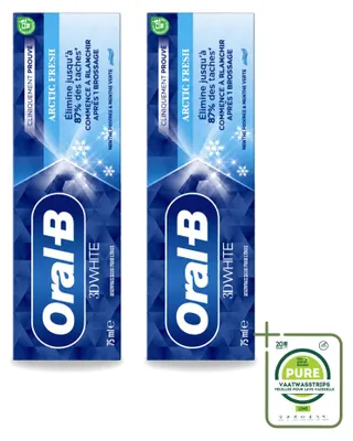 Productafbeelding van 2 x Oral-B 3D White Arctic Fresh tandpasta - 75 ml - grootverpakking - 2 stuks