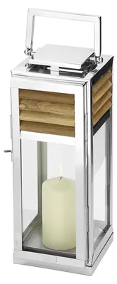 Produktbild von FINK Laterne GENUA - Windlicht aus Edelstahl und Teakholz, silberfarben, braun, H 45 cm - für innen und außen, Terrasse
