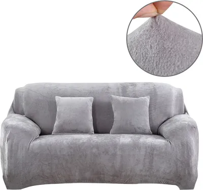 Produktbild von (2-Sitzer, Silber grau) Sofabezüge aus Stretch-Samt, rutschfeste Sofabezüge, Couchbezüge, elastischer Möbelschutz