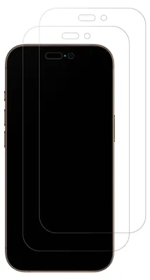 Two transparent screen protectors are shown layered over a black smartphone.