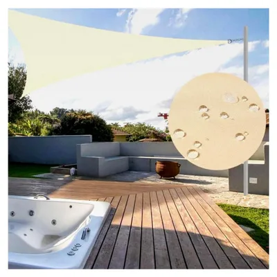 Produktbild von Dreieckiges Sonnensegel wasserdicht 3 x 3 x 3 m, UV-Schutz, 180 g/m² Gewebe, inkl. Befestigungsseile, Seilspannmarkise für Balkon, Terrasse, Patio und Garten (Beige, 3x3x3 m)