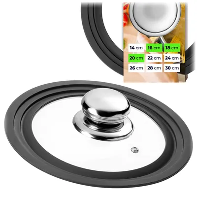 Produktbild von KADAX Universaldeckel 16/18/20 cm, Universal Deckel für Töpfe & Pfannen, Pfannendeckel, Glasdeckel mit Silikonrand und Dampfloch, Topfdeckel (Edelstahl)