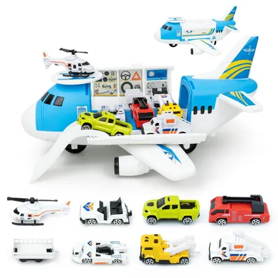 Zdjęcie produktu dla Zestaw do zabawy "Samolot transportowy" z samochodami, helikopterem i rampą. Pojazdy dla dzieci, edukacyjna zabawka, zestaw samochodzików, prezent dla dzieci, zabawka