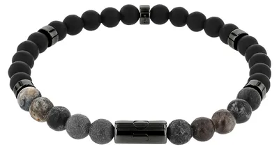 Produktbild von JOOP! Herren Beads Armband Edelstahl Schwarz mit Achat-Schmucksteinen 19 cm, 6 mm