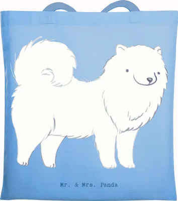 Produktbild von Mr. & Mrs. Panda Einkaufstasche Samojede Moment - Sky Blue - Geschenk, Samojedenspitz, Tragetasche, Samojedenhund, Tasche, Stoffbeutel, Schultasche, Tote Bag