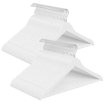 Produktbild von SONGMICS Holzkleiderbügel 50 Stück, Platzsparende Anzugbügel aus Birkenholz, 43 x 0,8 x 21 cm, Weiß