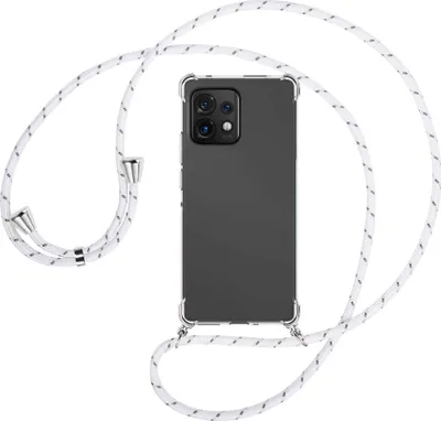 Produktbild von Handykette Backcover-Schutzhülle mit Band (Metall silberfarben) für Motorola Edge 40 Pro (Moto X40) - weiß/grau